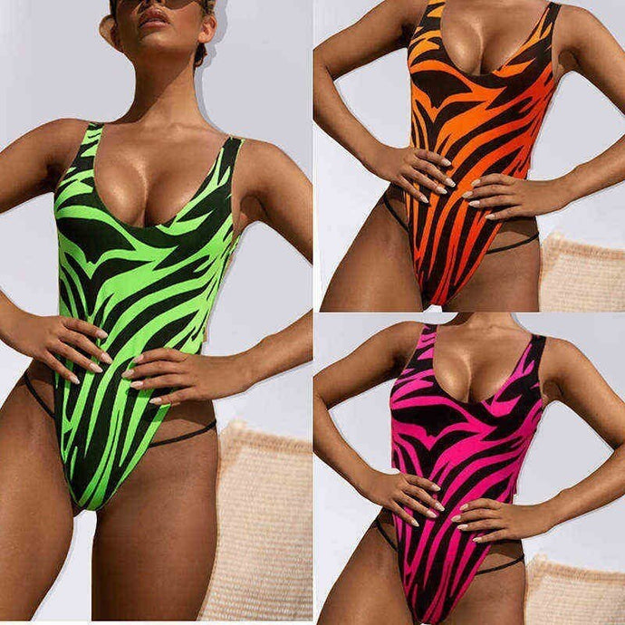 Women Leopard Print One Piece Swimsuit Sexy Backless Bathing Suit Summer Brazilian Bikinis